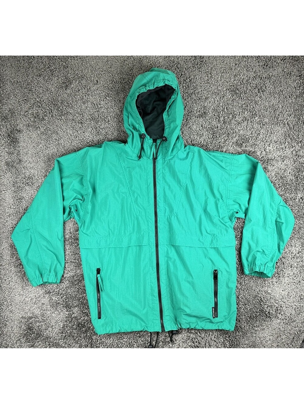Members Only Mens L Green Nylon Hooded Windbreaker Jacket Full Zip Outerwear